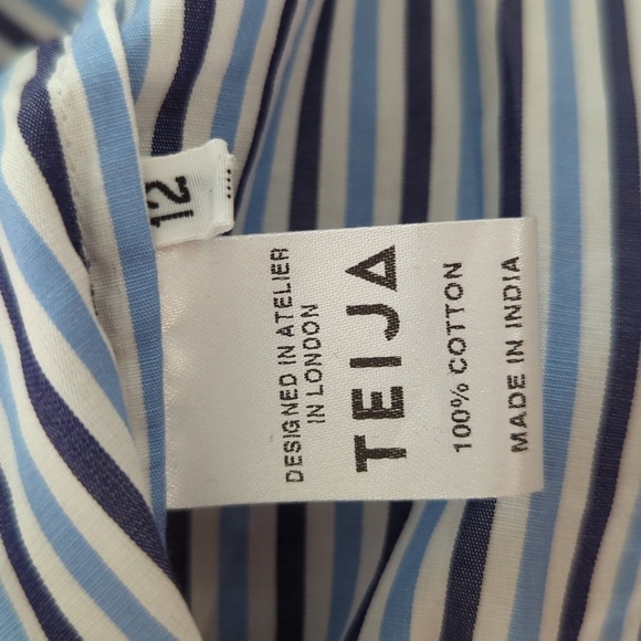 Teija Striped Off Shoulder Top Blue White 12 preppy academia Business casual - Picture 8 of 9